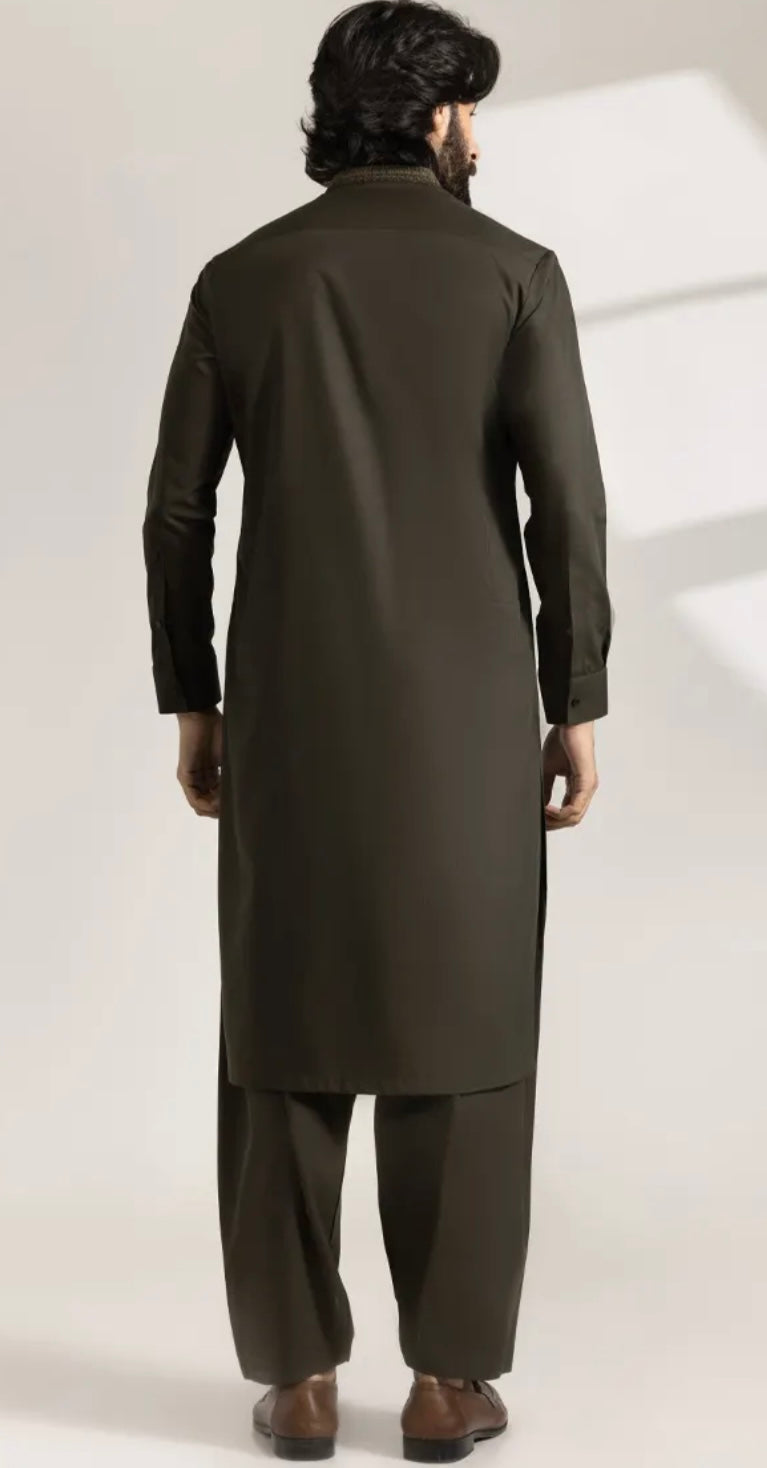 ARMY GREEN BLENDED SEMI-FORMAL KAMEEZ SHALWAR