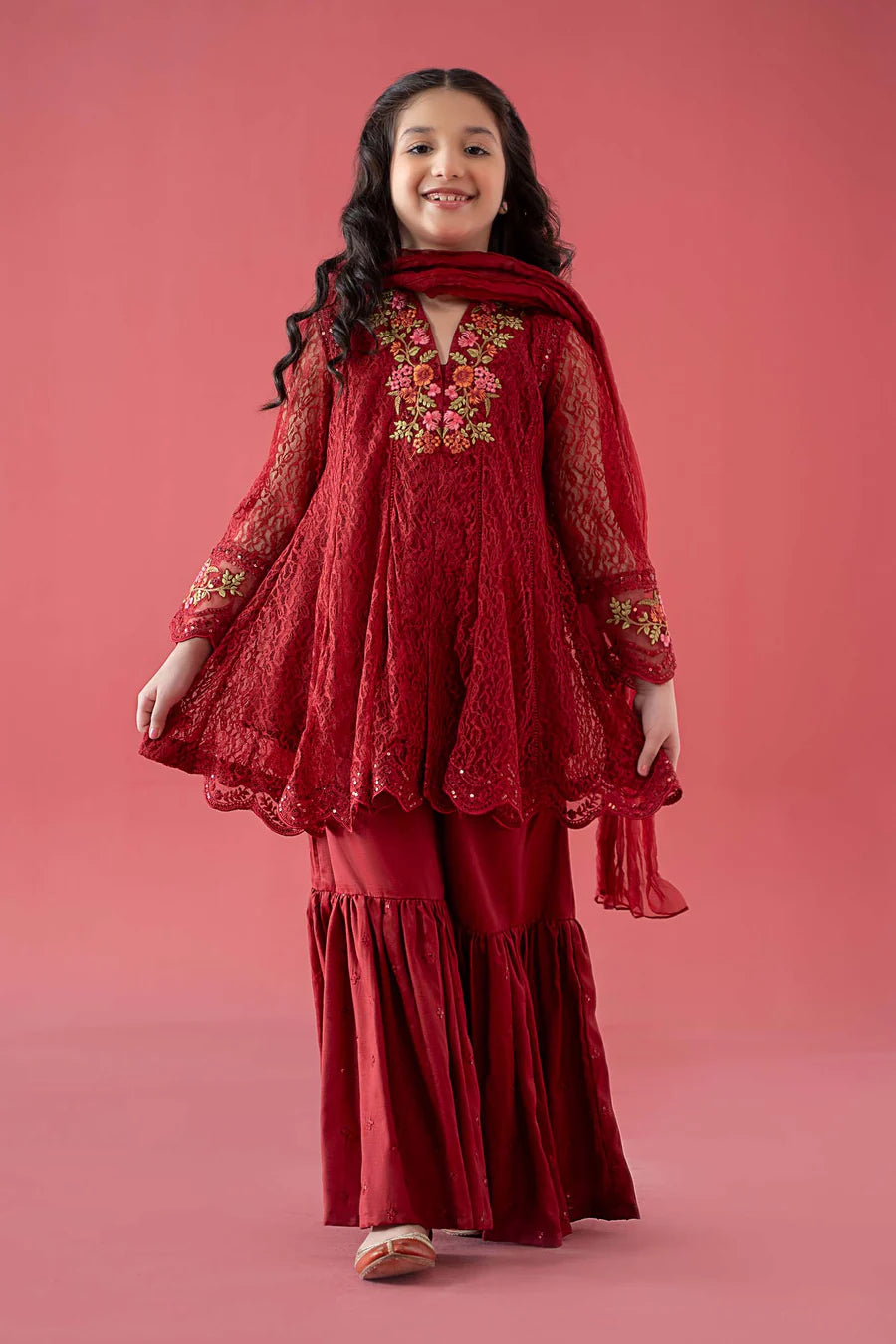MARIAB GIRLS 3 Piece Embroidered Chantelle Suit