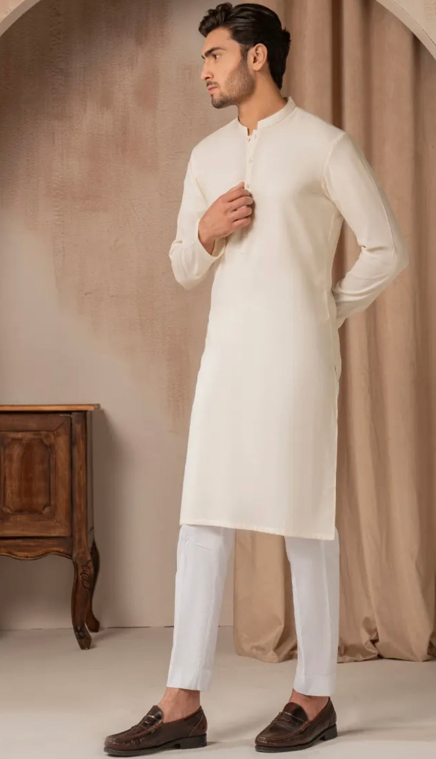 CREAM COTTON CASUAL KURTA