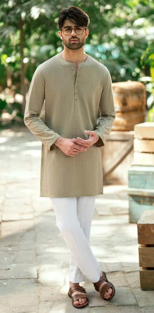 BEIGE BUNNAT COTTON CASUAL SHORT KURTA