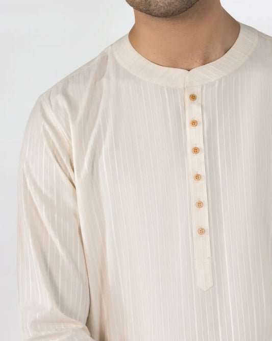 CREAM BUNNAT COTTON CASUAL SHORT KURTA