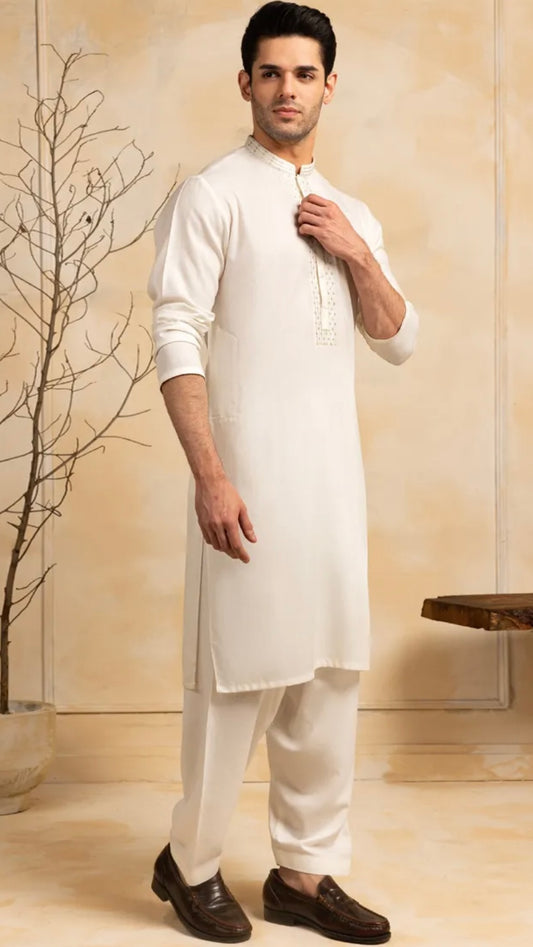 OFF WHITE BLENDED FORMAL KAMEEZ SHALWAR
