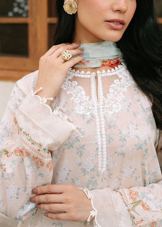 CREAMY SPLASH-3PC PRINTED CAMBRIC SUIT