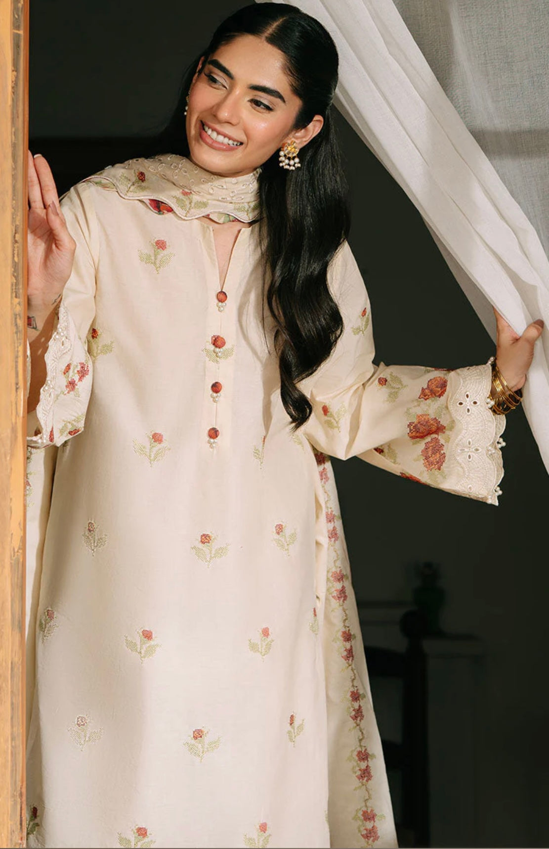 SUNSET ORCHARD-3PC EMBROIDERED CAMBRIC SUIT