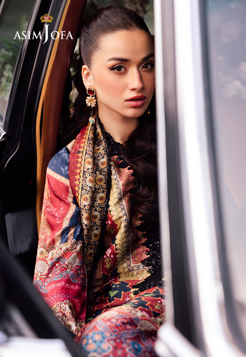 AJRS-05 DIGITALLY PRINTED EMBROIDERED BLENDED SILK 3 PCS