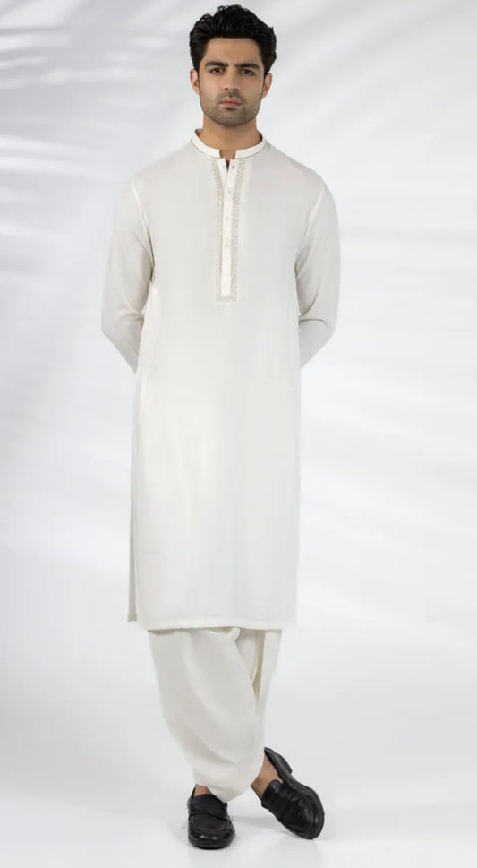 OFF WHITE BLENDED FORMAL KAMEEZ SHALWAR