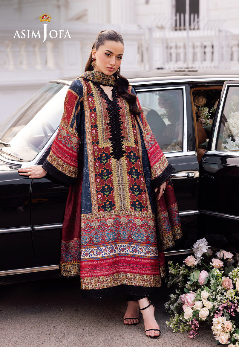 AJRS-05 DIGITALLY PRINTED EMBROIDERED BLENDED SILK 3 PCS