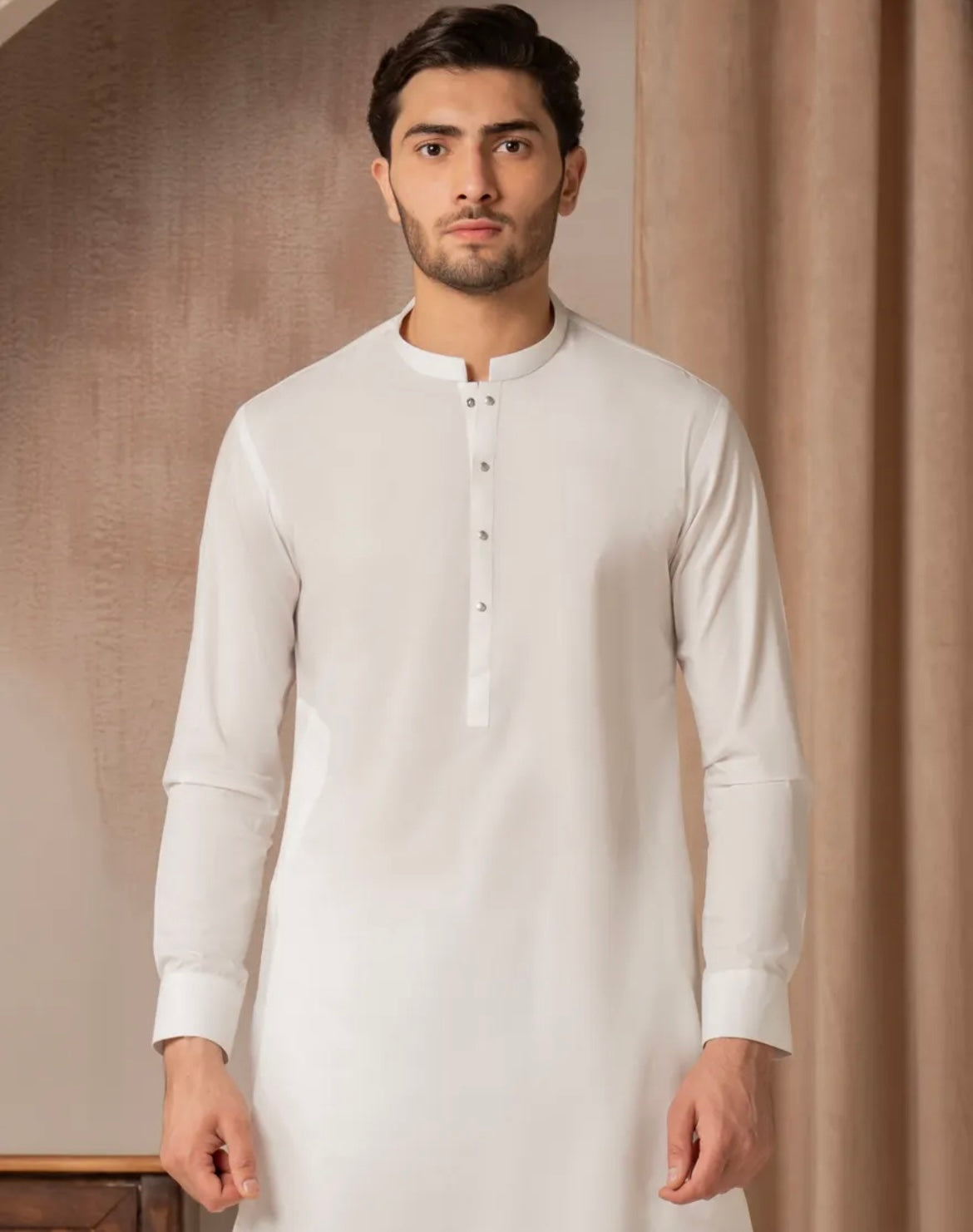 WHITE BLENDED PLAIN KURTA TROUSER