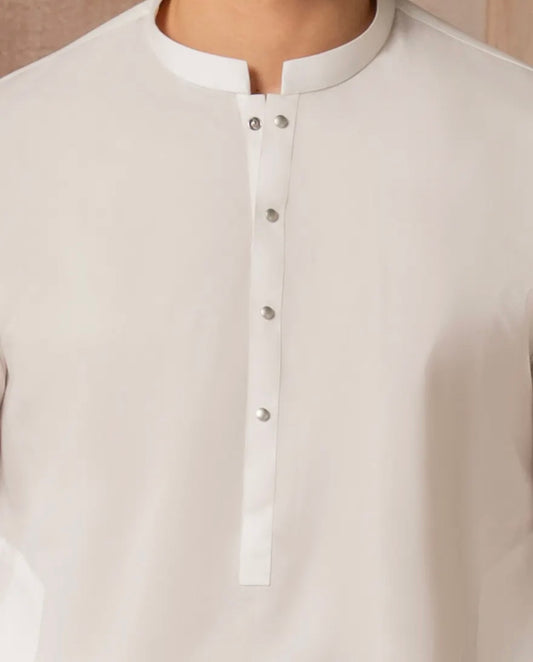 WHITE BLENDED PLAIN KURTA TROUSER