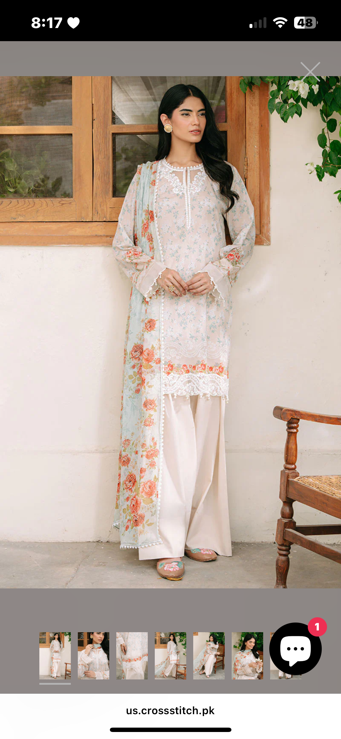 CREAMY SPLASH-3PC PRINTED CAMBRIC SUIT