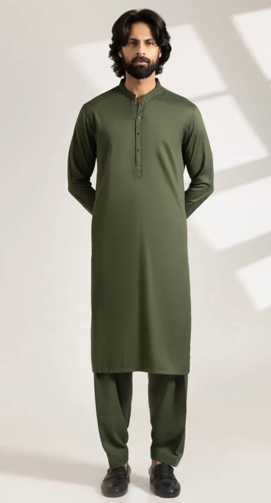 GREEN BLENDED SEMI-FORMAL KAMEEZ SHALWAR