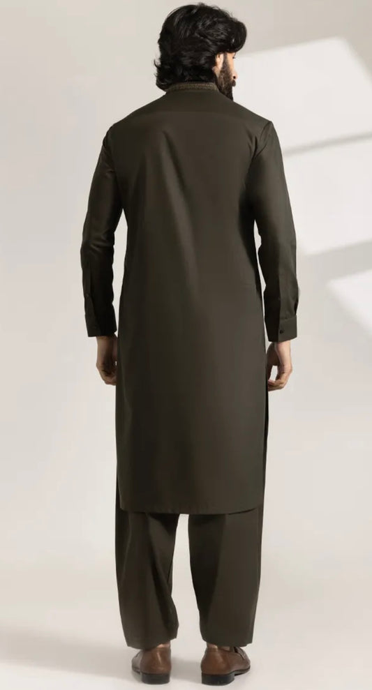 ARMY GREEN BLENDED SEMI-FORMAL KAMEEZ SHALWAR