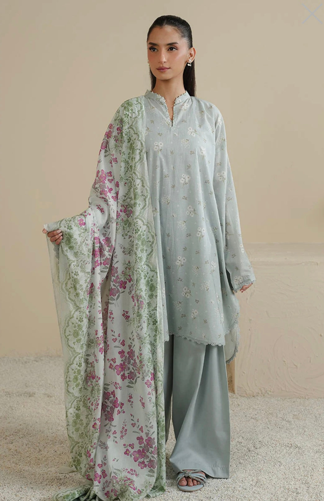 GRAY FROST-3PC PRINTED LAWN SUIT