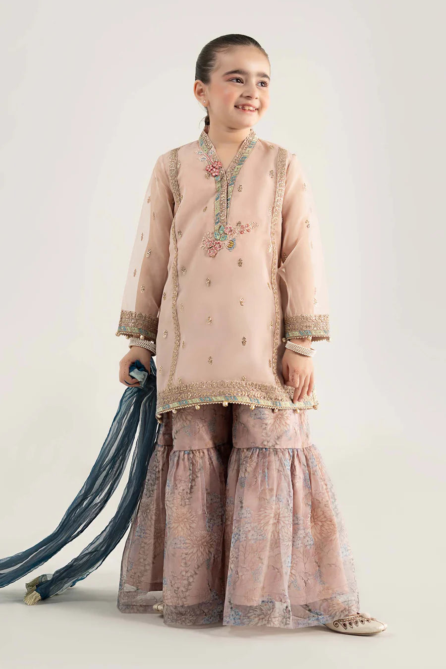 MARIAB GIRLS 3 Piece Embroidered Poly Organza Suit