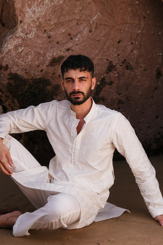 'Ivory White' Embroidered Kurta Pajama