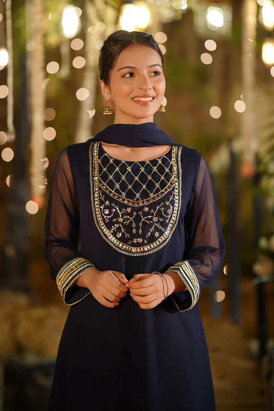 CHIFFON HAND ADDA WORK 3 PC SUIT