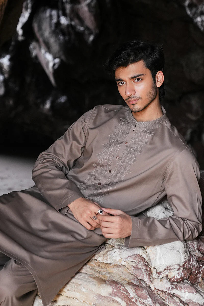 'Brown' Embroidered Kurta Pajama