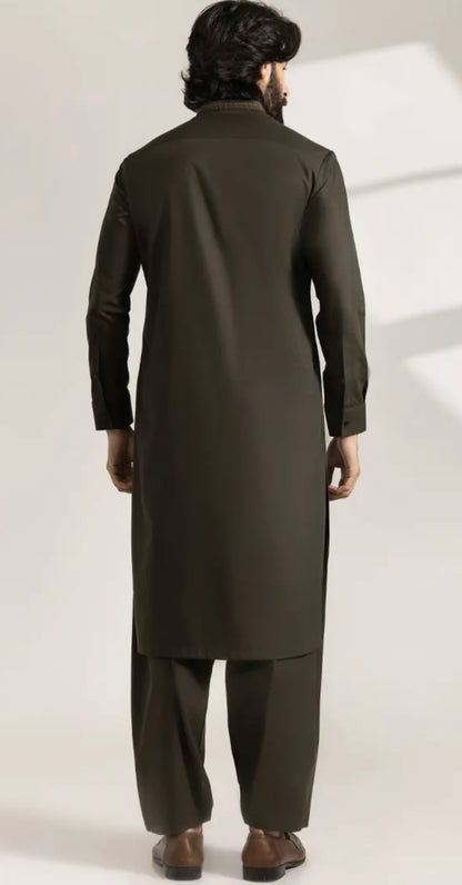 ARMY GREEN BLENDED SEMI-FORMAL KAMEEZ SHALWAR