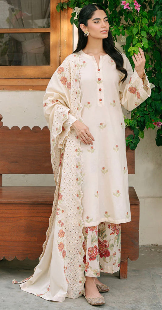 SUNSET ORCHARD-3PC EMBROIDERED CAMBRIC SUIT
