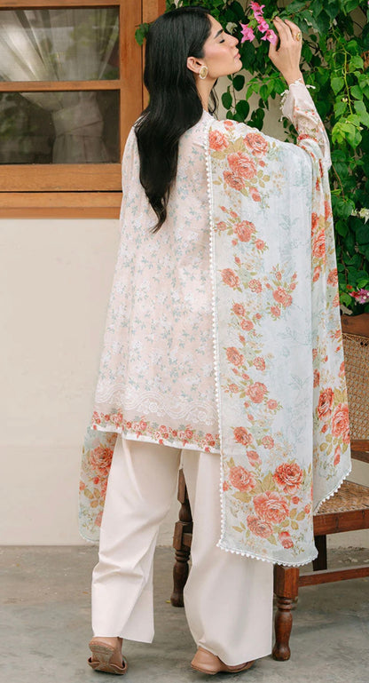 CREAMY SPLASH-3PC PRINTED CAMBRIC SUIT