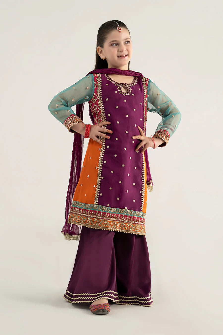 MARIAB GIRLS 3 Piece Embroidered Poly Organza Suit
