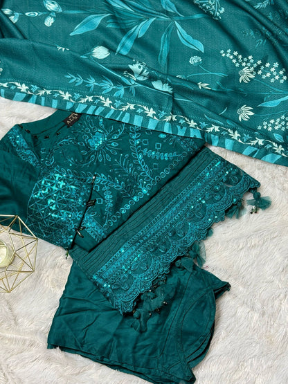 3-Piece Suit Embroidered Dhanak Chikankari