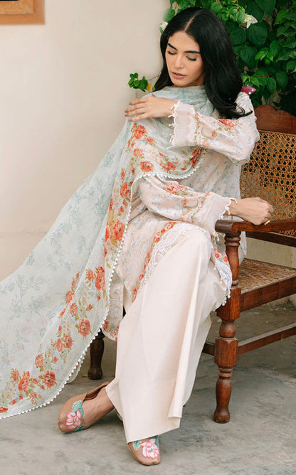 CREAMY SPLASH-3PC PRINTED CAMBRIC SUIT