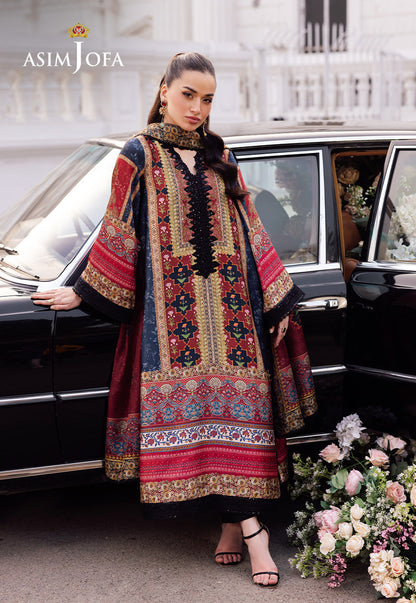 AJRS-05 DIGITALLY PRINTED EMBROIDERED BLENDED SILK 3 PCS