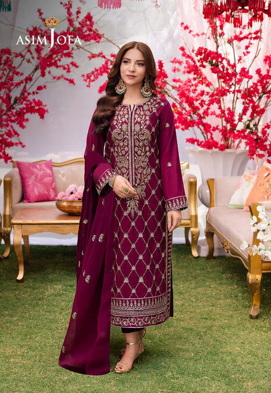 AJMJB-03 EMBROIDERED LAWN SILK STITCHED 3 PCS