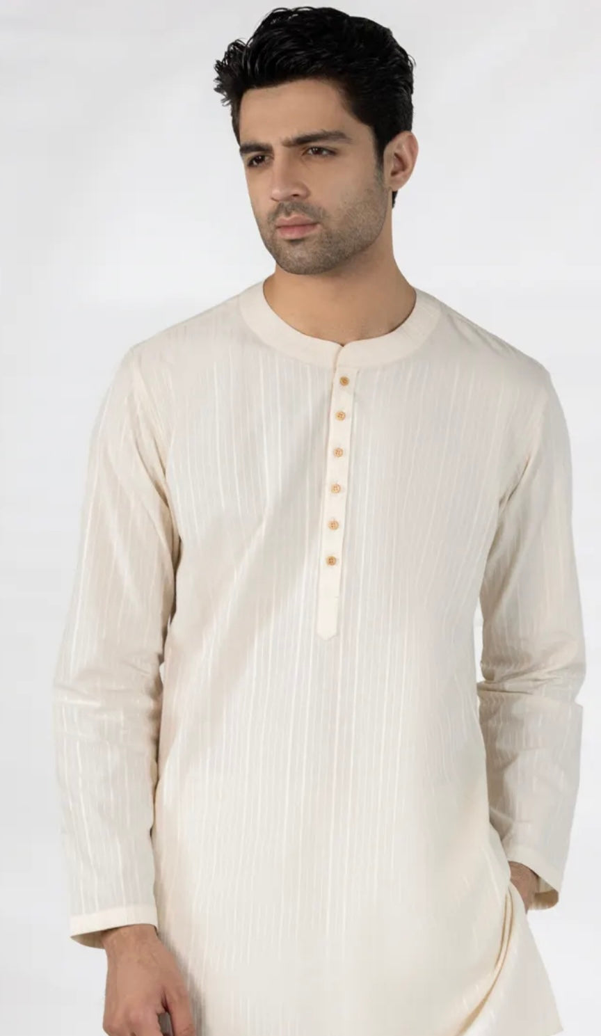 CREAM BUNNAT COTTON CASUAL SHORT KURTA