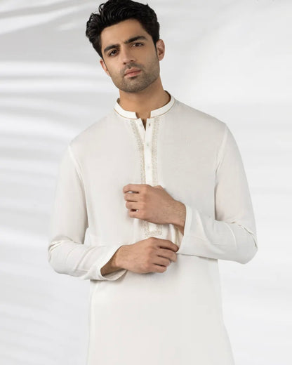 OFF WHITE BLENDED FORMAL KAMEEZ SHALWAR