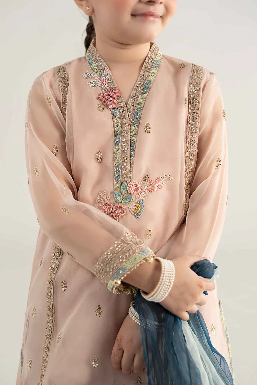 MARIAB GIRLS 3 Piece Embroidered Poly Organza Suit