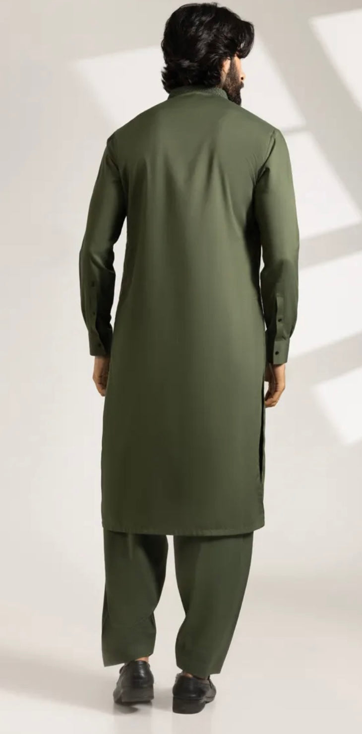 GREEN BLENDED SEMI-FORMAL KAMEEZ SHALWAR