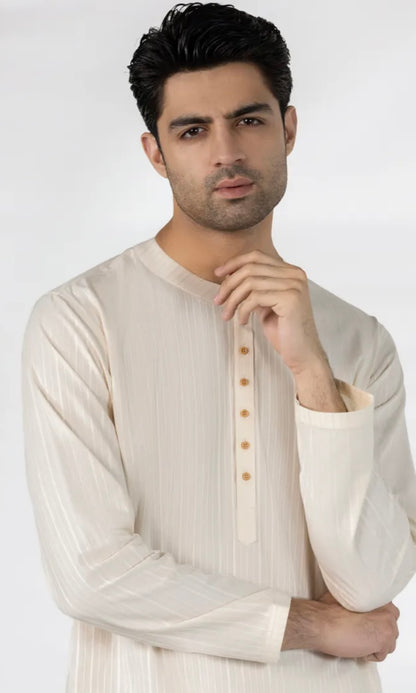 CREAM BUNNAT COTTON CASUAL SHORT KURTA