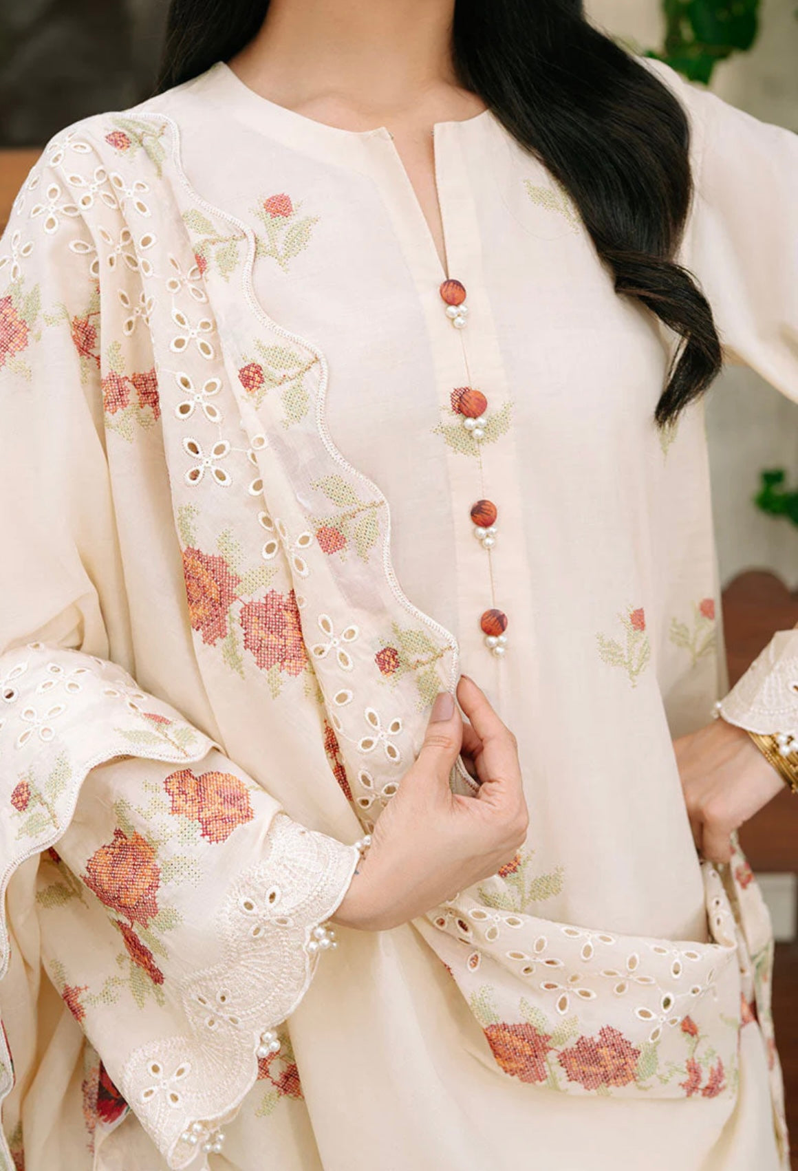 SUNSET ORCHARD-3PC EMBROIDERED CAMBRIC SUIT