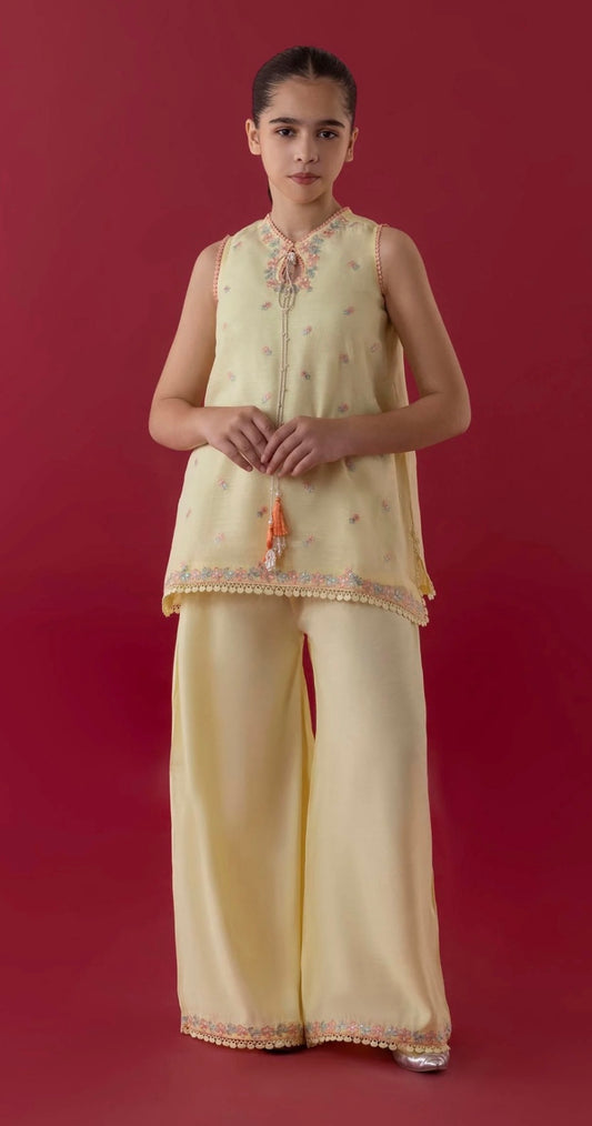 SANA SAFINAZ GIRLS Stitched Kids Slub Embroidered Shirt + Bottom