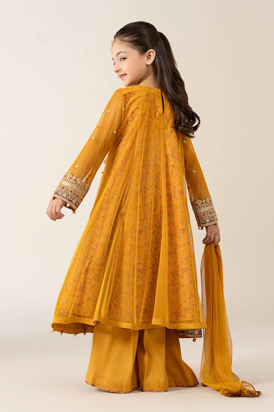 MARIAB GIRLS 3 Piece Embroidered Poly Net Suit