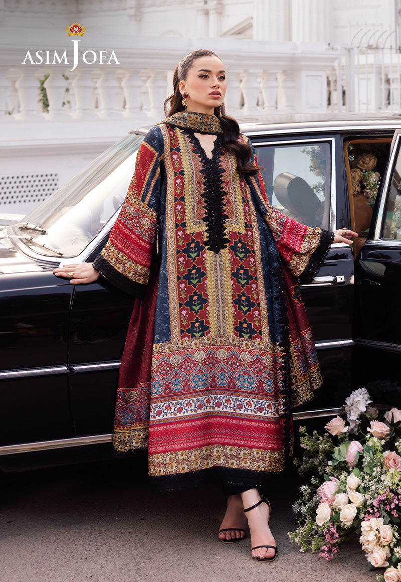 AJRS-05 DIGITALLY PRINTED EMBROIDERED BLENDED SILK 3 PCS