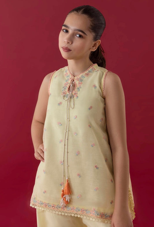 SANA SAFINAZ GIRLS Stitched Kids Slub Embroidered Shirt + Bottom