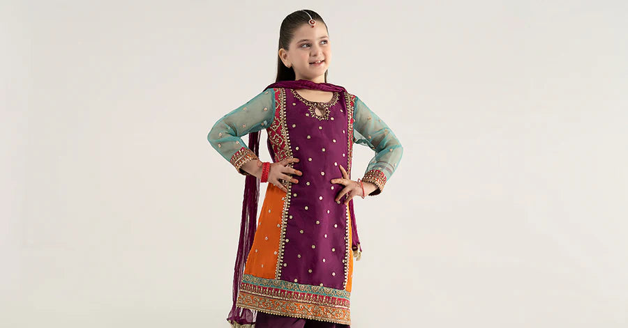 MARIAB GIRLS 3 Piece Embroidered Poly Organza Suit
