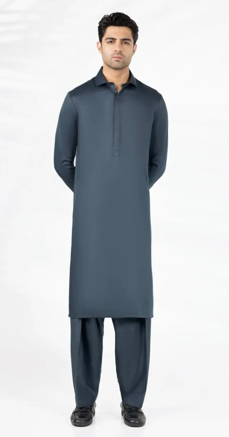 MIDNIGHT GREY BLENDED CASUAL KAMEEZ SHALWAR