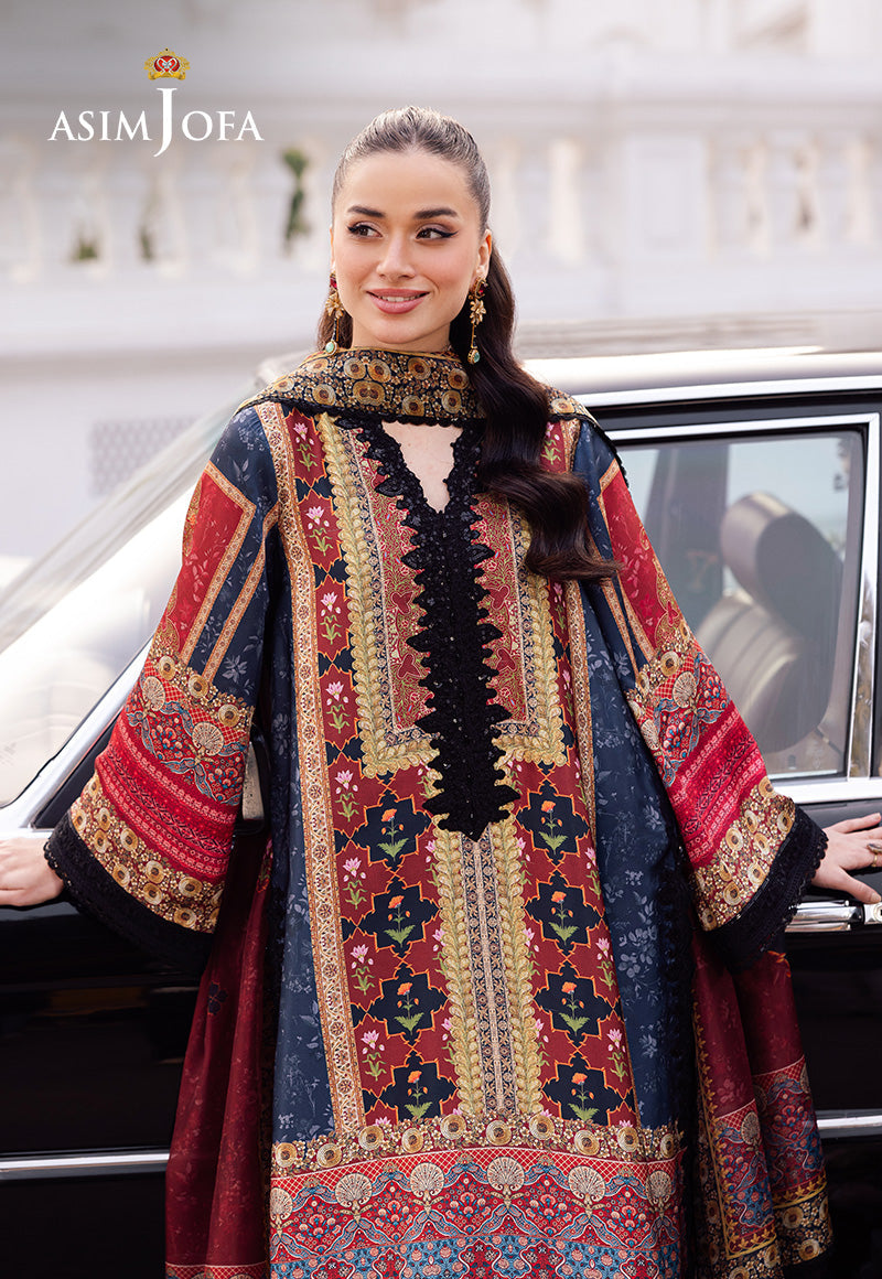 AJRS-05 DIGITALLY PRINTED EMBROIDERED BLENDED SILK 3 PCS
