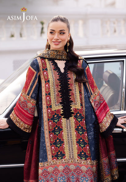 AJRS-05 DIGITALLY PRINTED EMBROIDERED BLENDED SILK 3 PCS