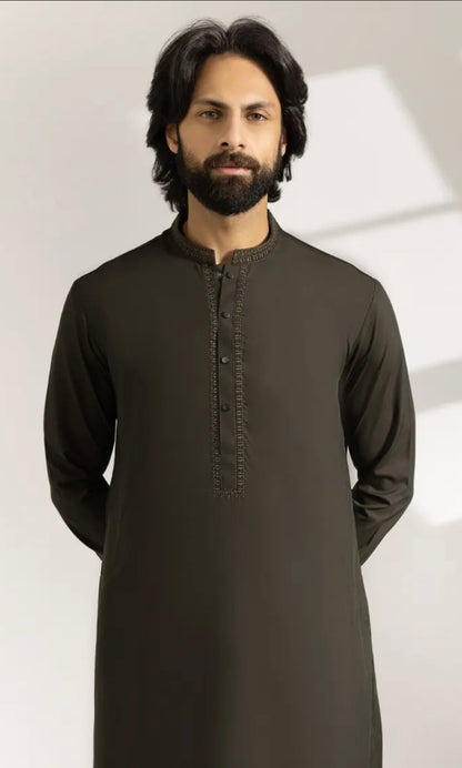 ARMY GREEN BLENDED SEMI-FORMAL KAMEEZ SHALWAR