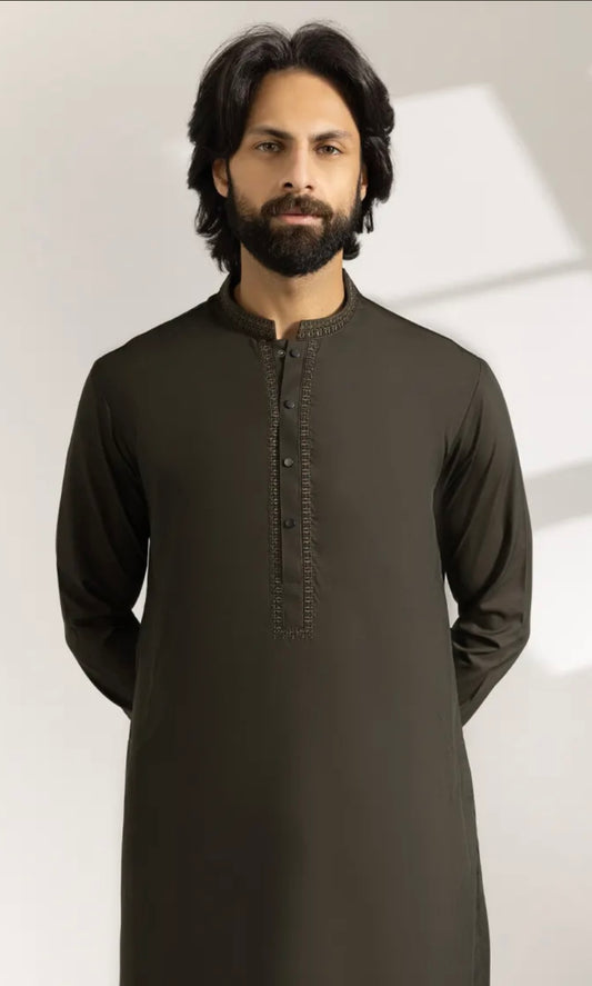 ARMY GREEN BLENDED SEMI-FORMAL KAMEEZ SHALWAR
