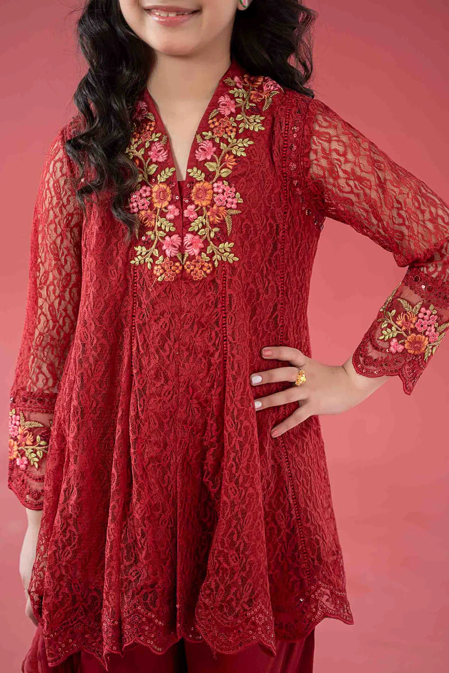 MARIAB GIRLS 3 Piece Embroidered Chantelle Suit