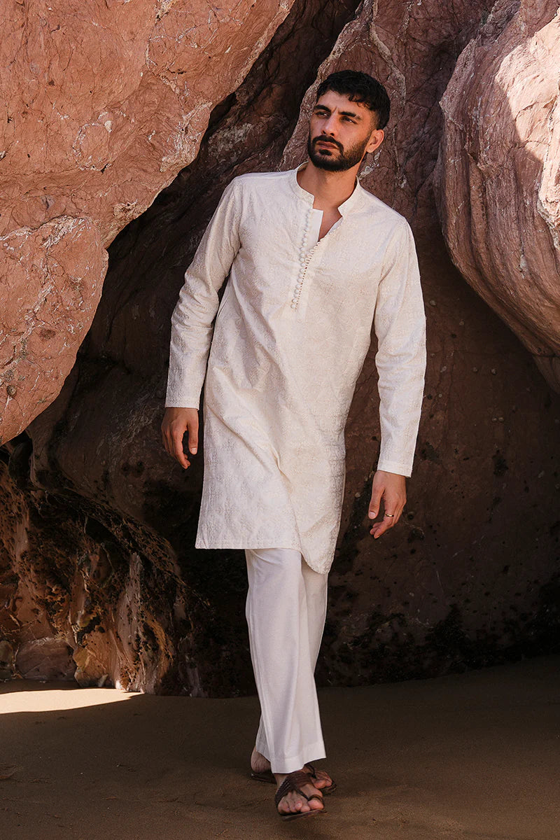 'Ivory White' Embroidered Kurta Pajama