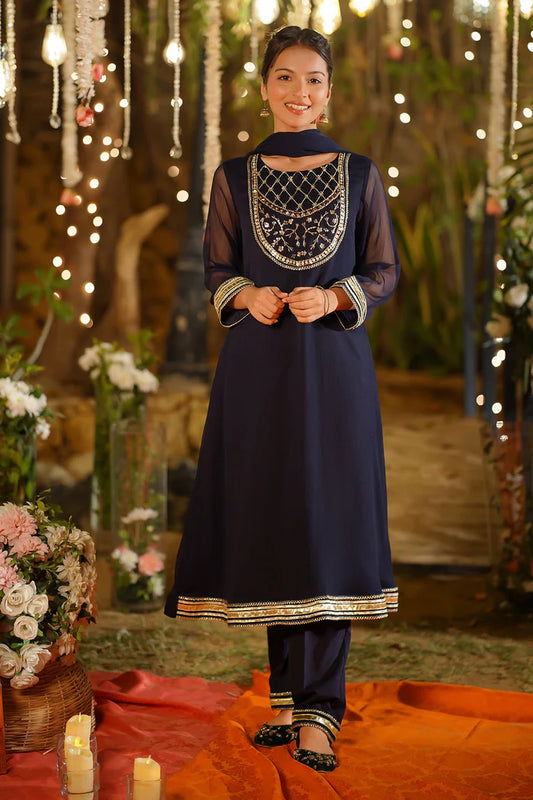 CHIFFON HAND ADDA WORK 3 PC SUIT