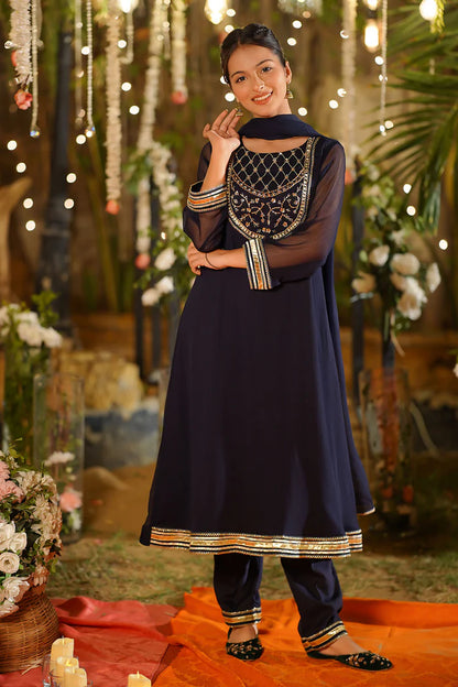 CHIFFON HAND ADDA WORK 3 PC SUIT