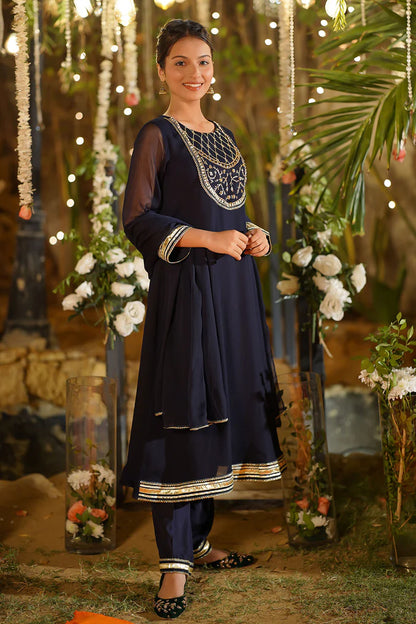 CHIFFON HAND ADDA WORK 3 PC SUIT